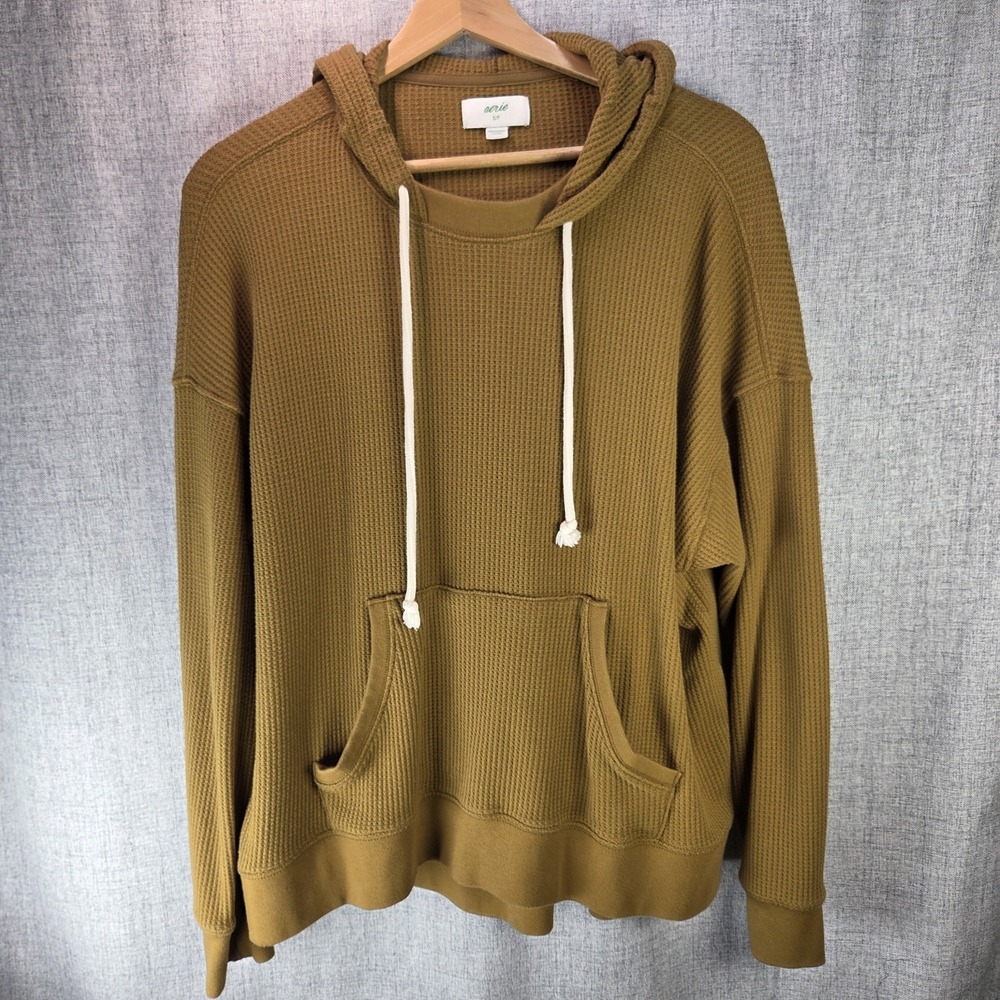 Aerie Women's Small Mustard Yellow Waffle Knit Sweater Hoodie Fall Basic Cozy